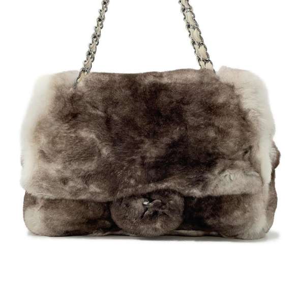Chanel Chain Shoulder Bag Coco Mark Lapin Fur White - Picture 1 of 15